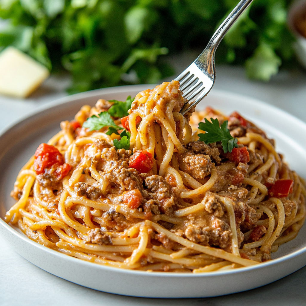 A plate of spaghetti with meat sauce.