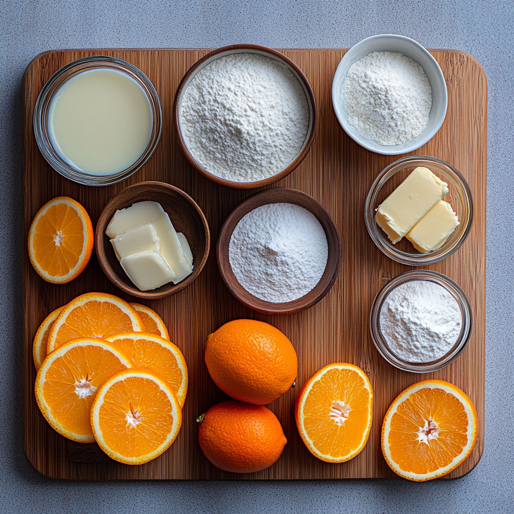 A wooden cutting board with various food items on it.