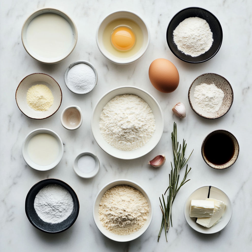 A variety of ingredients for making bread.