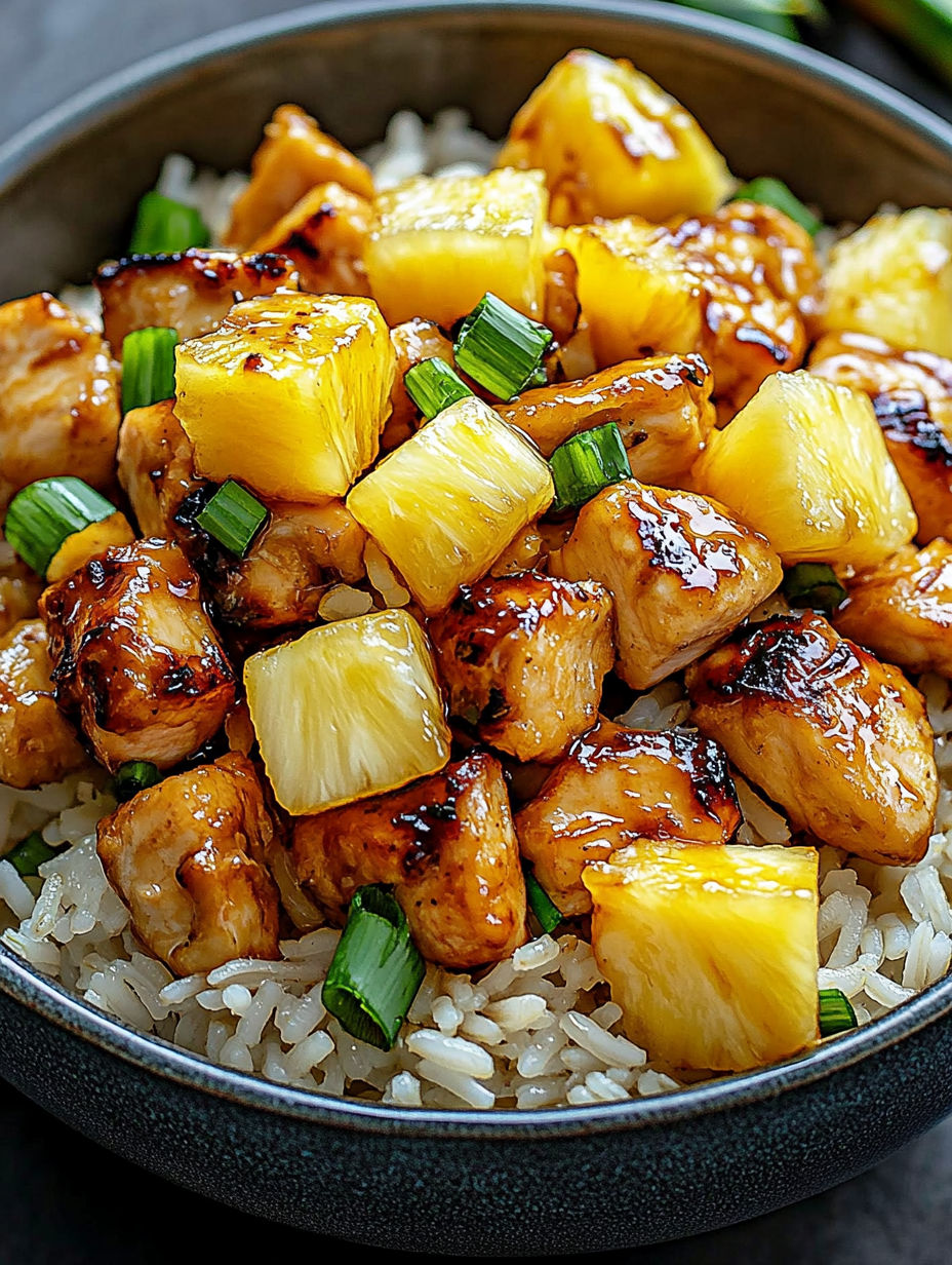 A bowl of food with rice and chicken.