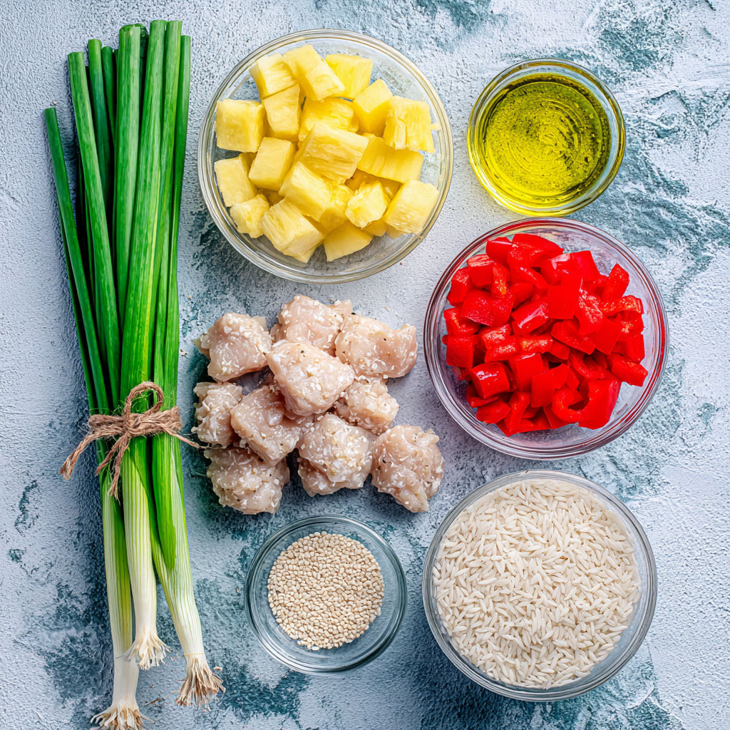 A bowl of rice and a bowl of pineapple.