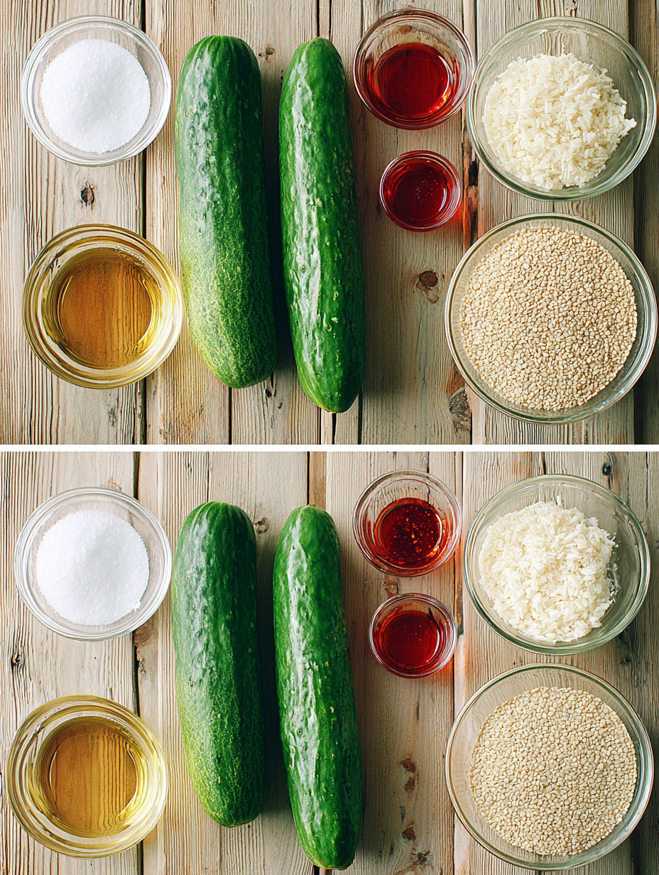 A cucumber is placed on a table next to a bowl of rice.
