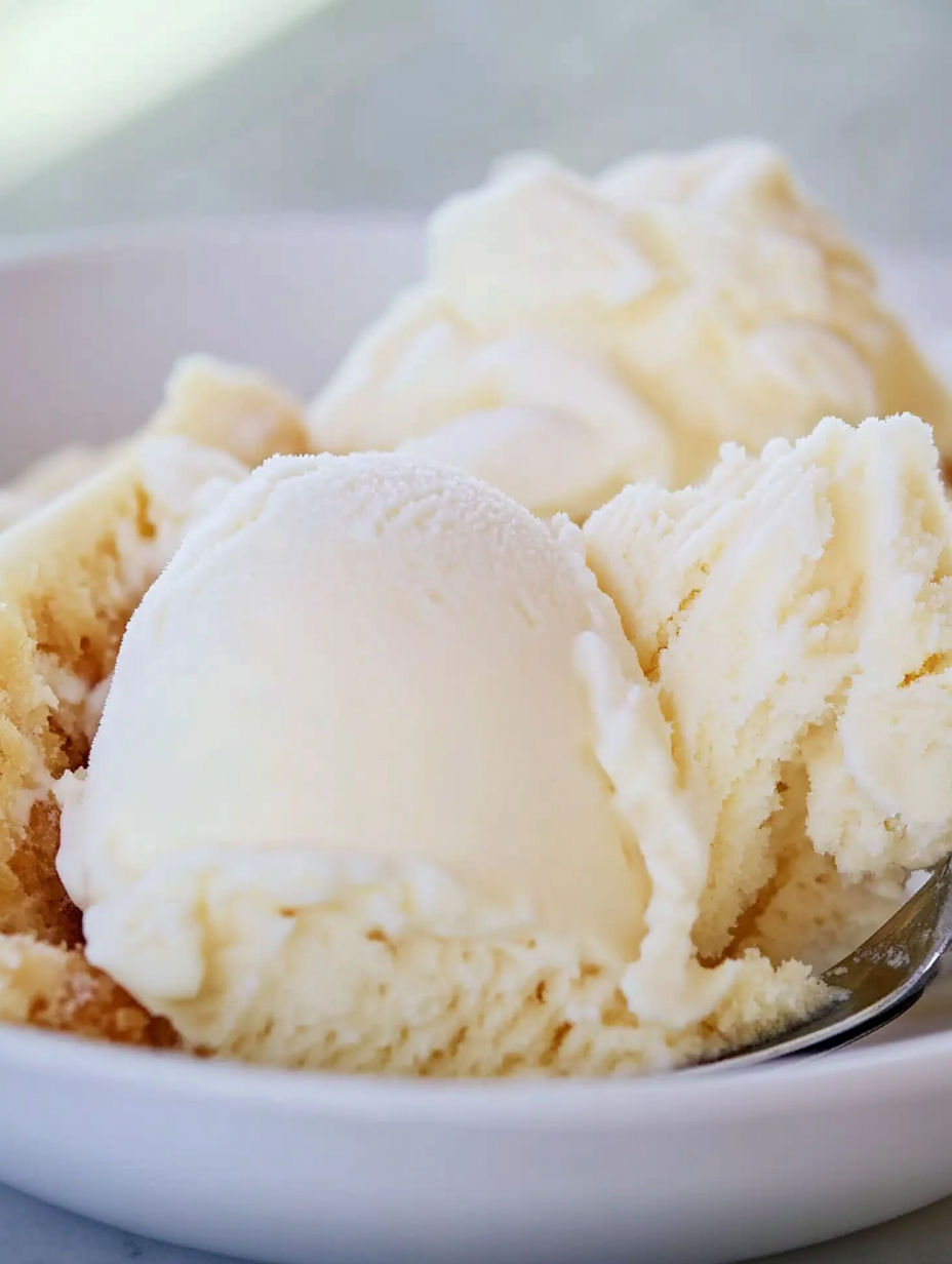 A bowl of ice cream with a spoon in it.