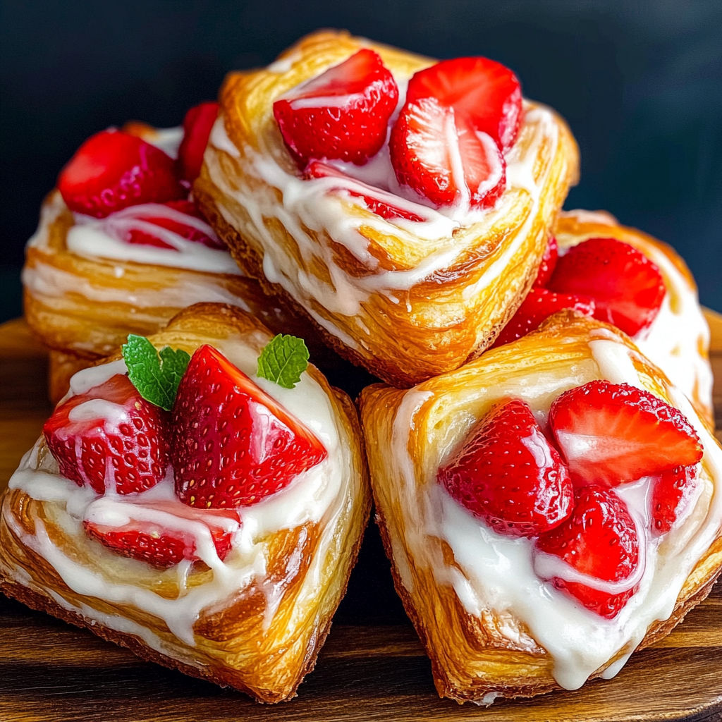 A stack of strawberry cream filled pastries.