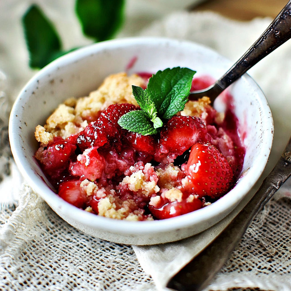 A bowl of strawberry shortcake with a spoon in it.