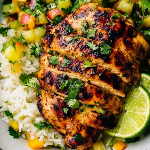 A plate of food with rice, chicken, and lime.