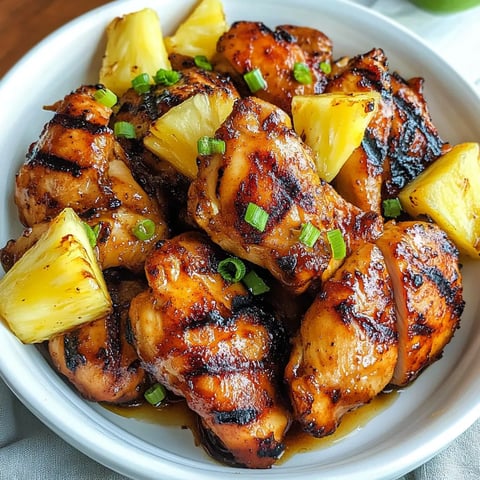 A bowl of chicken with pineapple and green onions.
