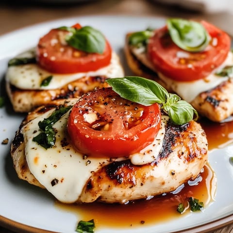 A plate of chicken with tomatoes and basil.