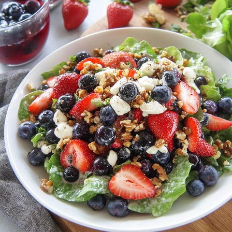 A bowl of salad with strawberries and blueberries.