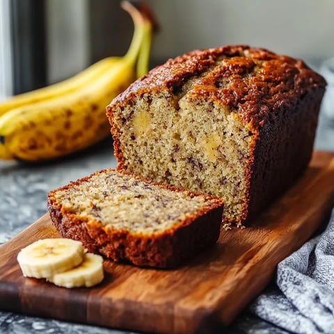 A slice of banana bread on a wooden cutting board.