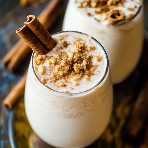 Two glasses of milk with cinnamon on top.