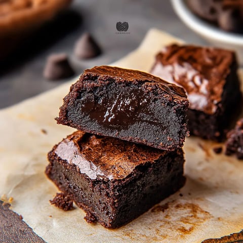 A chocolate brownie with chocolate drizzle.