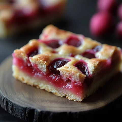 A slice of pie with cherries on top.