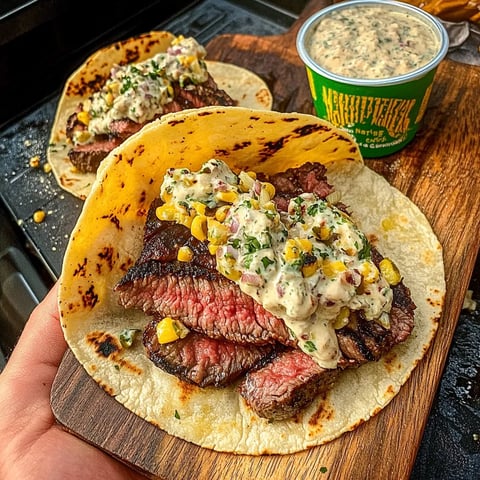 A person is holding a taco with meat and sauce.