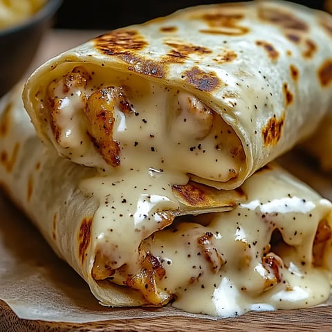A burrito with cheese and chicken on it.