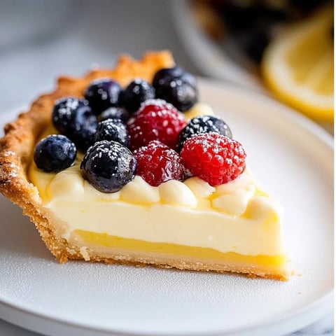 A slice of pie with blueberries and raspberries.