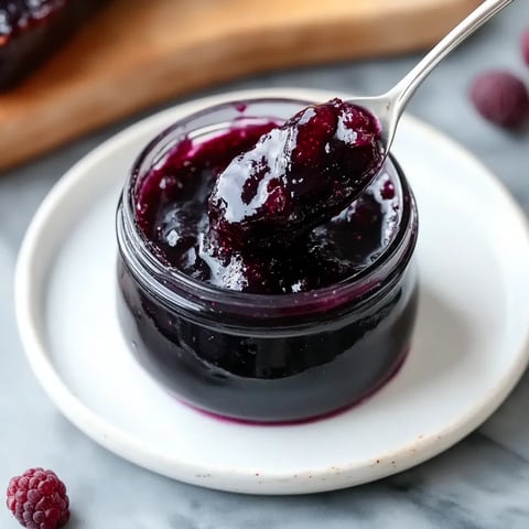 A jar of jam with a spoon in it.