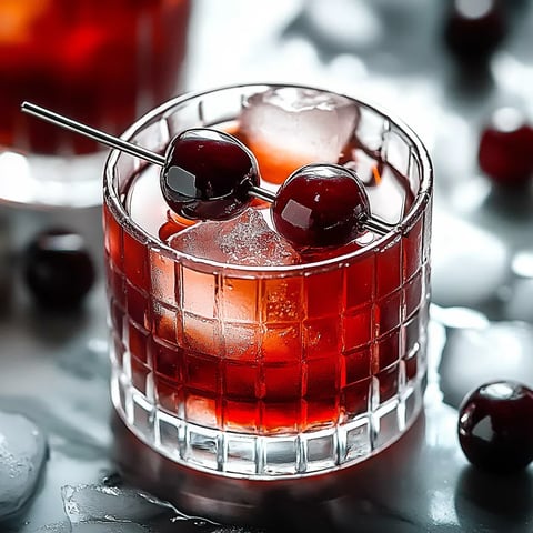 A glass of cherries and ice.