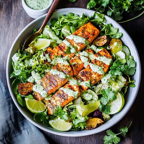 A bowl of salad with fish and lime.