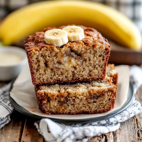 A slice of banana bread with bananas on top.