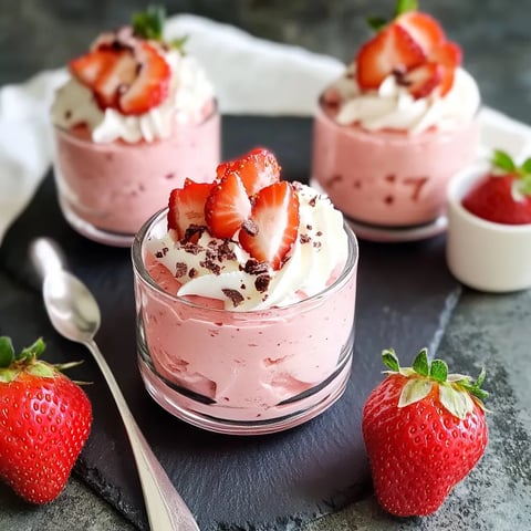 Three glasses of strawberry shortcake with strawberries on the side.