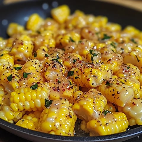 A pan of corn with black seasoning.