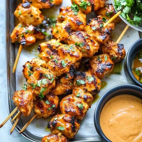 A tray of marinated chicken skewers.