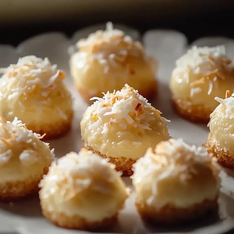 A plate of coconut covered pastries.