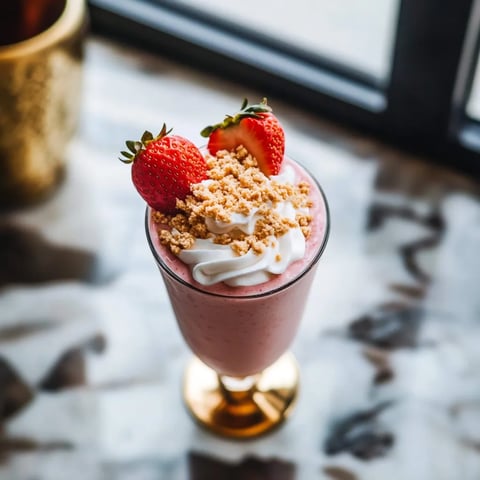 A glass of strawberry milk with whipped cream.