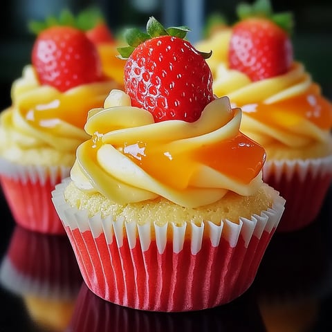 A cupcake with strawberries on top.