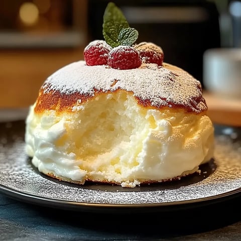 A white cake with a raspberry on top.
