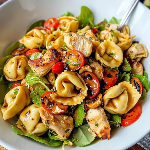 A bowl of pasta with chicken and tomatoes.