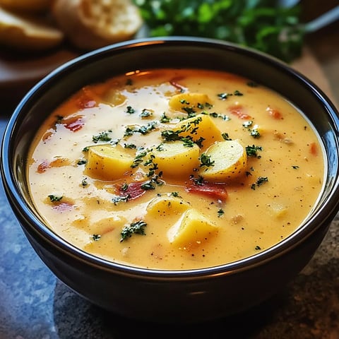A bowl of soup with vegetables and herbs.