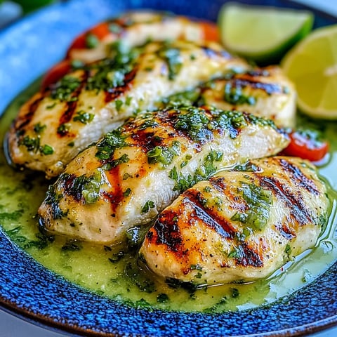 Chicken with green sauce and lime.