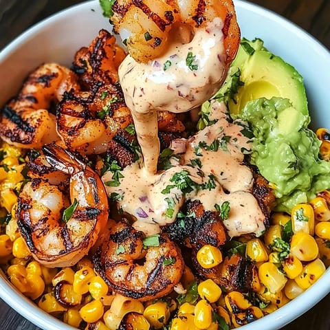 A bowl of food with shrimp and avocado.