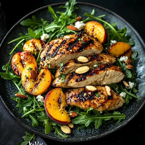 A plate of food with chicken, peppers, and greens.