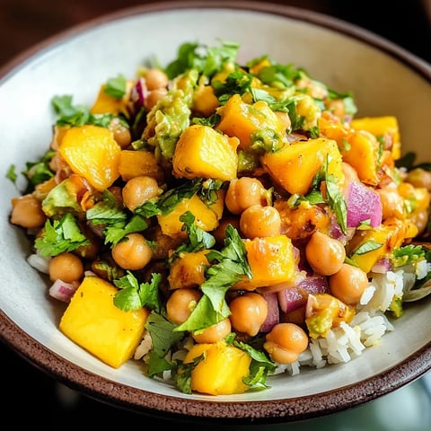 A bowl of food with rice, chickpeas, and vegetables.
