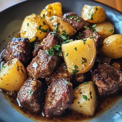 A bowl of meat and potatoes.