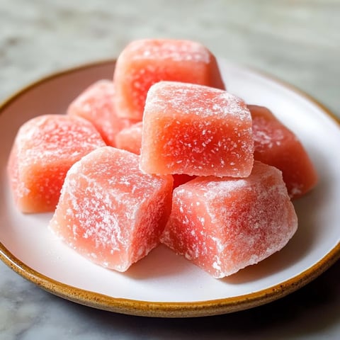 A plate of frozen pink cubes.