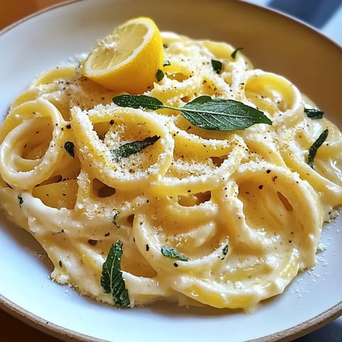 A plate of pasta with a lemon wedge on top.