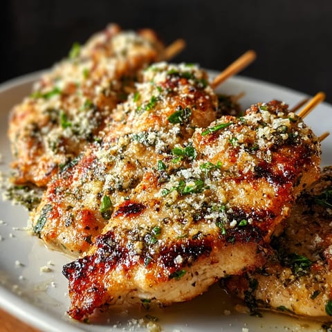 A plate of chicken with cheese and herbs.