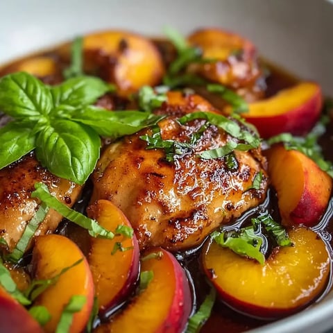 A bowl of food with peaches and herbs.