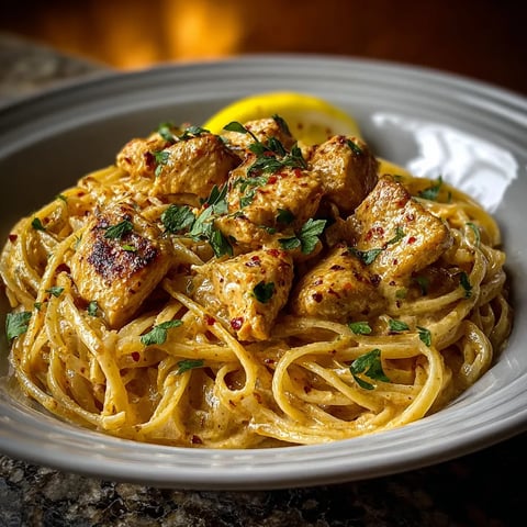 A plate of pasta with meat on top.