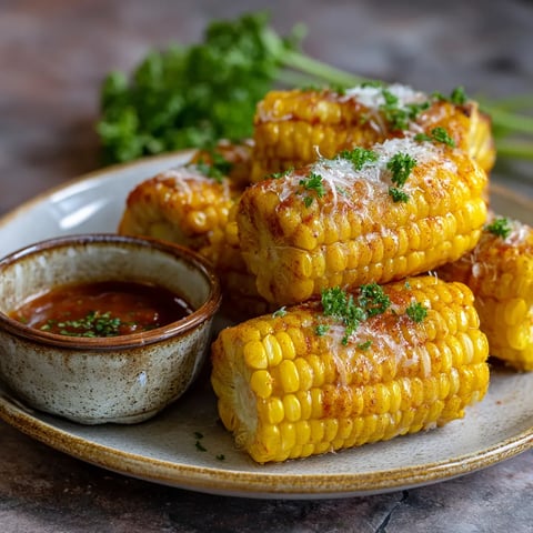 A plate of corn with cheese on top.