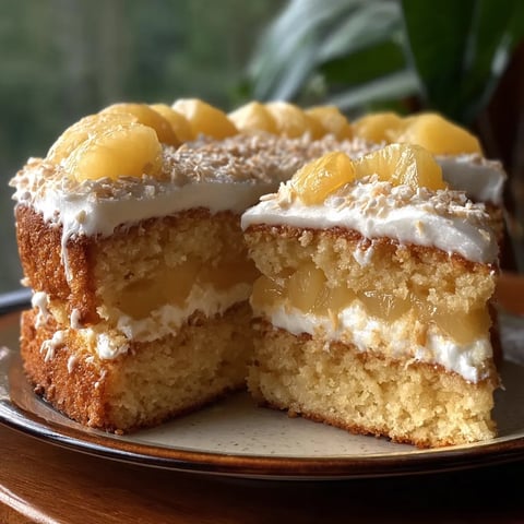 A slice of cake with white frosting and pineapple.