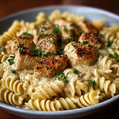 A plate of pasta with chicken and vegetables.