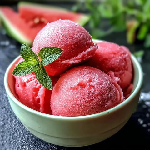A bowl of watermelon and strawberry ice cream.