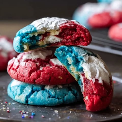 A stack of red, white and blue cookies.