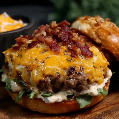 A bacon cheeseburger with lettuce and cheese.