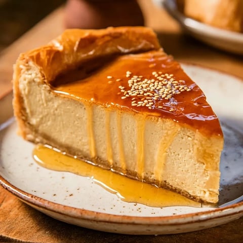 A slice of pie with a drizzle of caramel sauce.